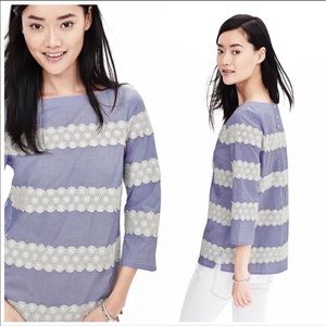 EUC Banana Republic Lace/Chambray 3/4 Sleeve Top